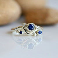Cosmos Galaxy Sapphire & Diamond Ring in 9ct White Gold by Sheila Fleet Jewellery