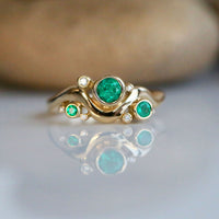 Cosmos Galaxy Emerald & Diamond Ring in 18ct Yellow Gold by Sheila Fleet Jewellery