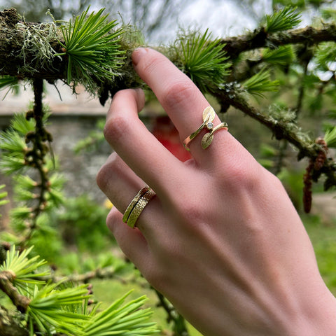 Rowan Leaves Diamond Ring in 9ct Yellow Gold by Sheila Fleet JewelleryRowan Leaves Diamond Ring in 9ct Yellow Gold by Sheila Fleet Jewellery