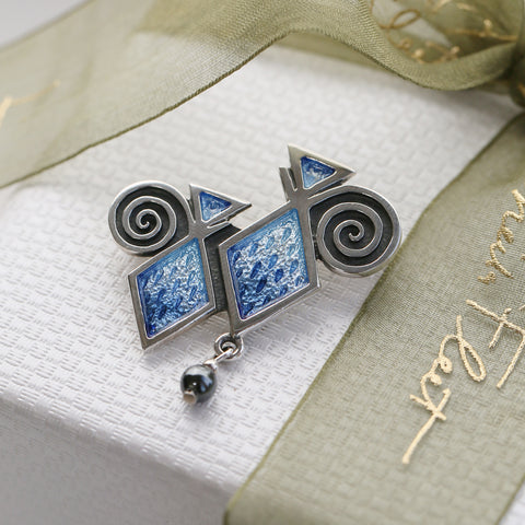 Skara Urn Hematite Dress Brooch in Skaill Enamel by Sheila Fleet Jewellery