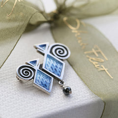 Skara Urn Hematite Dress Brooch in Skaill Enamel by Sheila Fleet Jewellery