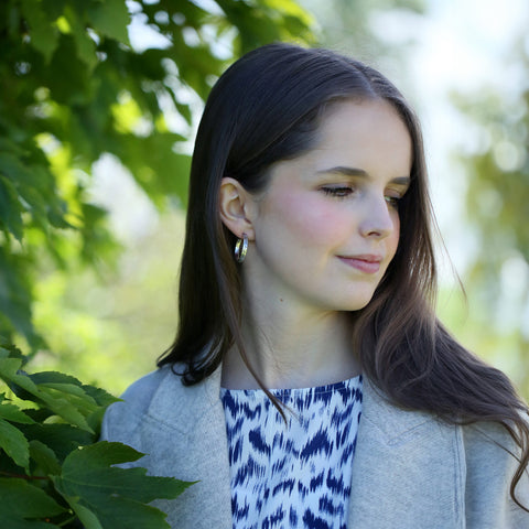 Ogham Large Hoop Earrings in Sterling Silver by Sheila Fleet Jewellery