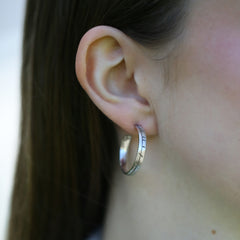 Ogham Large Hoop Earrings in Sterling Silver by Sheila Fleet Jewellery