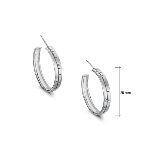 Ogham Large Hoop Earrings in Sterling Silver by Sheila Fleet Jewellery