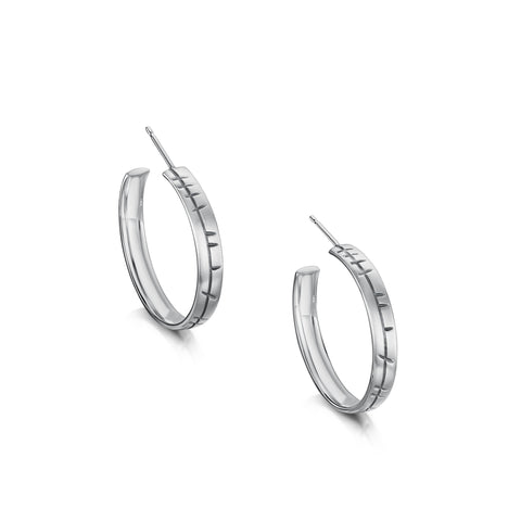 Ogham Large Hoop Earrings in Sterling Silver by Sheila Fleet Jewellery