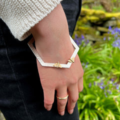 Honeycomb Silver Hexagon Bangle with 9ct Yellow Gold Bees by Sheila Fleet Jewellery