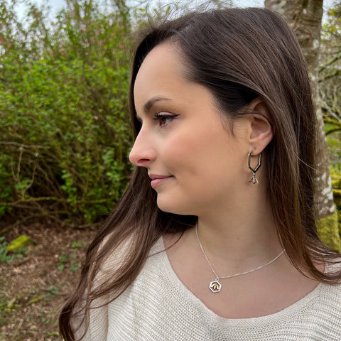 Honeycomb & Bee Small Pendant in Silver & 9ct Yellow Gold by Sheila Fleet Jewellery