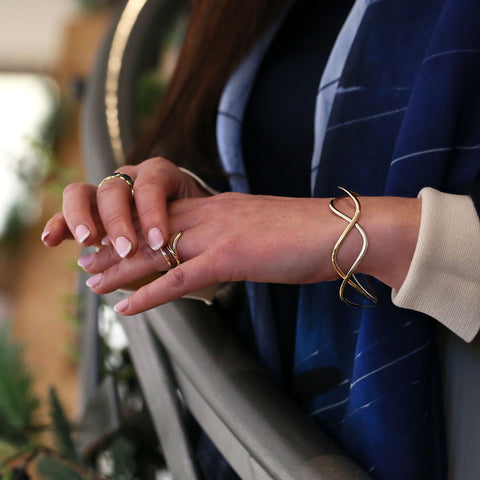 Tidal 2-part Bangle in 9ct Yellow & White Gold by Sheila Fleet Jewellery