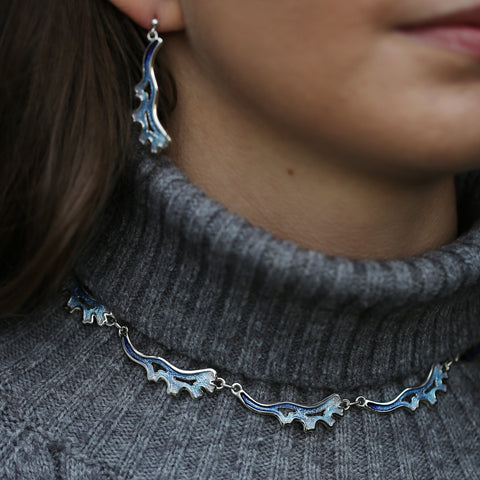 Sea Moss 9-link Full Necklace in Sea Blue Enamel by Sheila Fleet Jewellery