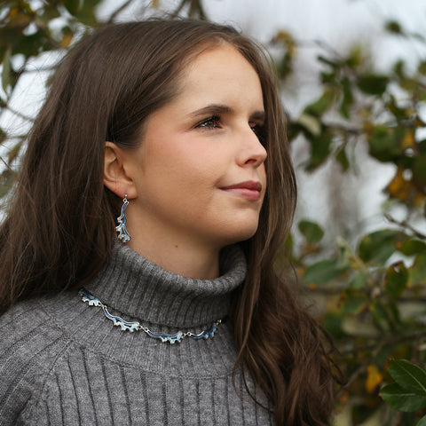 Sea Moss Dress Drop Earrings in Sea Blue Enamel by Sheila Fleet Jewellery