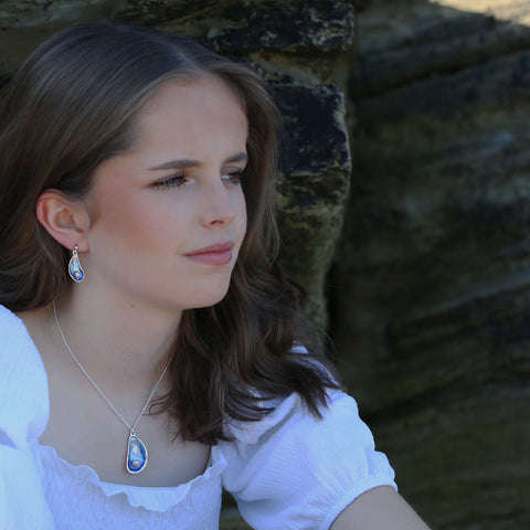 Mussel Large Pendant with Peach Pearl in Mussel Blue Enamel by Sheila Fleet Jewellery