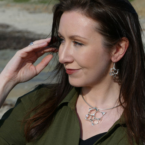 Sculpted By Time Dress Drop Earrings with Moonstone by Sheila Fleet Jewellery