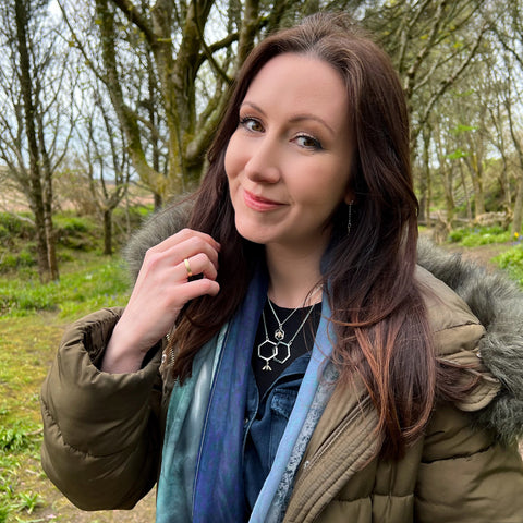 Honeycomb & Bee Small Pendant in Silver & 9ct Yellow Gold by Sheila Fleet Jewellery