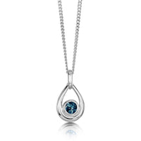 London Blue Topaz Birthstone Droplet Pendant in Sterling Silver by Sheila Fleet Jewellery