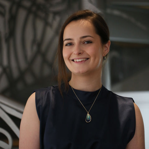 Mussel Large 18ct Yellow Gold Pendant with Black Pearl in Ocean Enamel by Sheila Fleet Jewellery