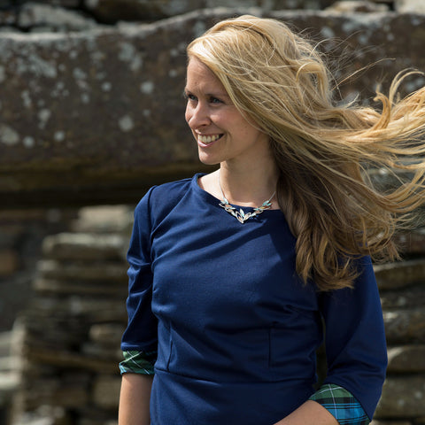 Seasons Gold Leaves Dress Necklace in Winter Enamel by Sheila Fleet Jewellery