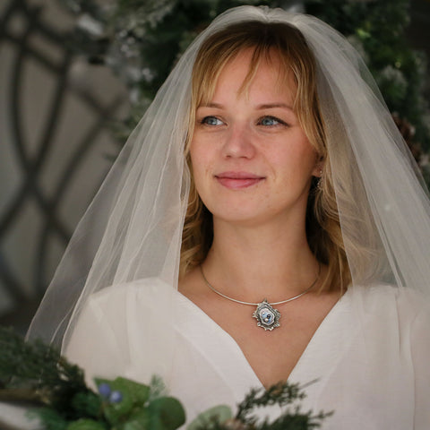 Oyster Enamel Necklet with CZ, Peach & Black Pearls by Sheila Fleet Jewellery