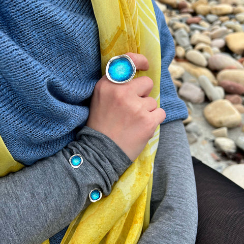 Lunar Bright Sterling Silver Bangle in Tropical Enamel by Sheila Fleet Jewellery