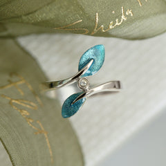 Rowan Leaves Ring in Sage Enamel with Moonstone by Sheila Fleet Jewellery