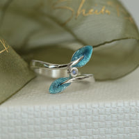 Rowan Leaves Ring in Sage Enamel with Moonstone by Sheila Fleet Jewellery