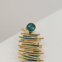 Moonlight Opal & Diamond 18ct Yellow Gold Occasion Necklace in Ocean Enamel by Sheila Fleet Jewellery