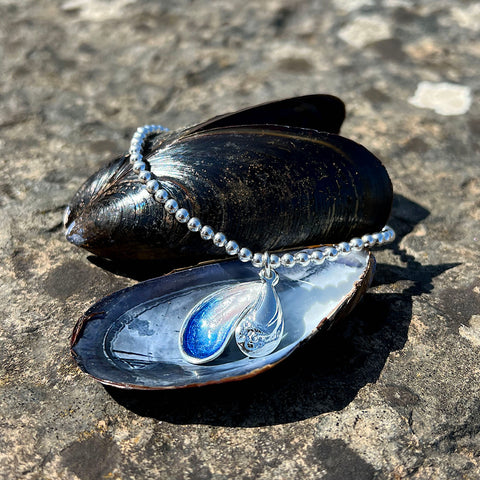 Mussel 2-Part Stretch Bracelet in Mussel Blue Enamel by Sheila Fleet Jewellery