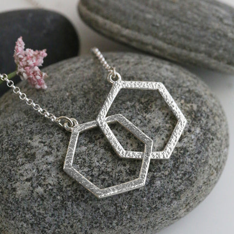 Honeycomb Medium Double Link Necklace in Sterling Silver by Sheila Fleet Jewellery