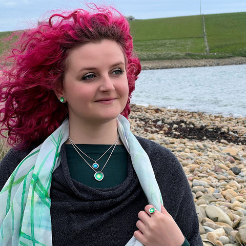 Lunar Bright Small Stud Earrings in Spring Green Enamel