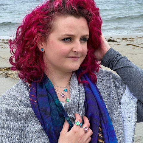 Lunar Bright Small Pendant Necklace in Hot Pink Enamel