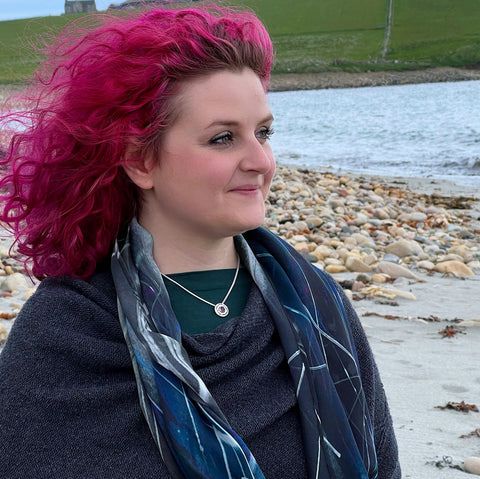 Ogham Small Rhodolite Pendant in Sterling Silver by Sheila Fleet Jewellery