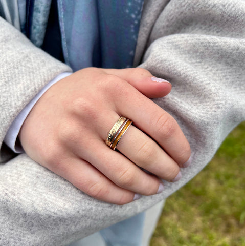Ogham Diamond 9ct Yellow Gold & Halo ‘Orange’ Enamel Ring Set