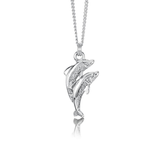 Dolphin Duo Pendant in Sterling Silver by Sheila Fleet Jewellery