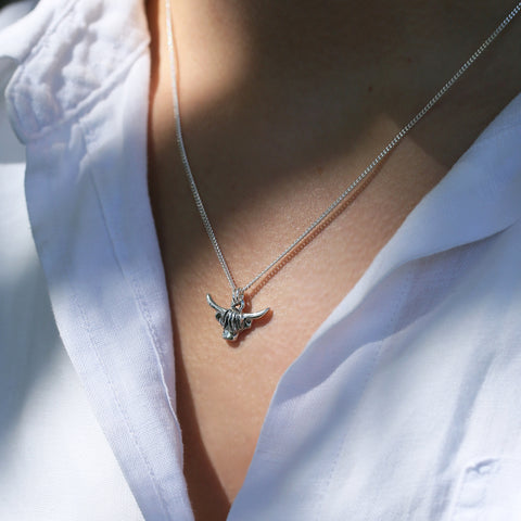 Highland Cow Small Pendant in Oxidised Sterling Silver by Sheila Fleet Jewellery