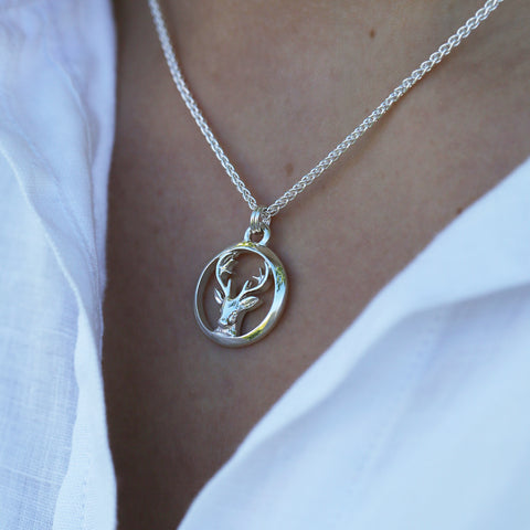 Stag's Head Open Pendant in Sterling Silver by Sheila Fleet Jewellery