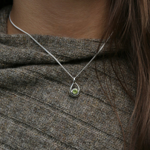 Peridot Birthstone Droplet Pendant in Sterling Silver by Sheila Fleet Jewellery
