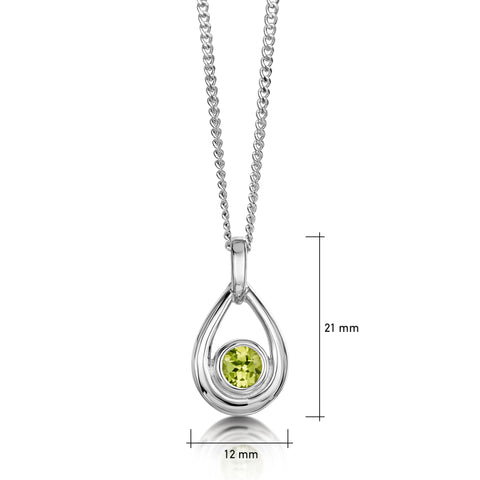 Peridot Birthstone Droplet Pendant in Sterling Silver by Sheila Fleet Jewellery