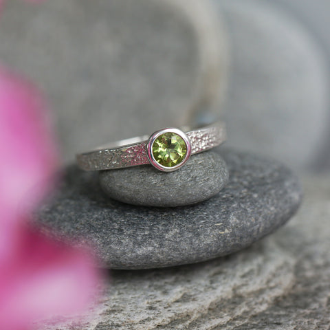 Matrix 5mm Peridot Ring in Sterling Silver by Sheila Fleet Jewellery