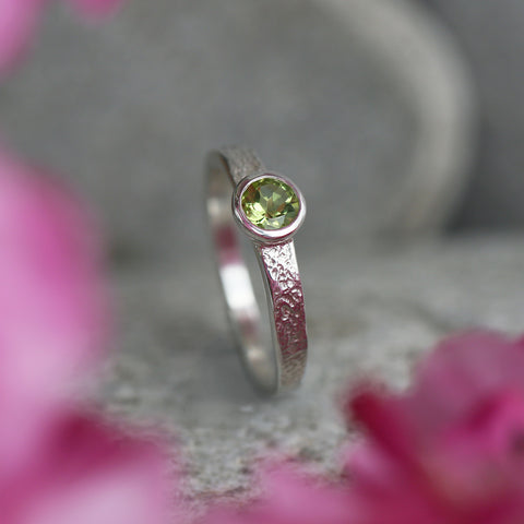 Matrix 5mm Peridot Ring in Sterling Silver by Sheila Fleet Jewellery