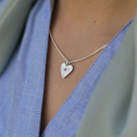 Secret Hearts Pink Tourmaline Pendant in Crystal Enamel by Sheila Fleet Jewellery