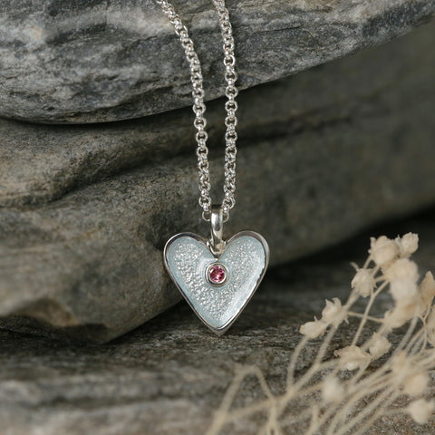 Secret Hearts Pink Tourmaline Pendant in Frost Enamel by Sheila Fleet Jewellery