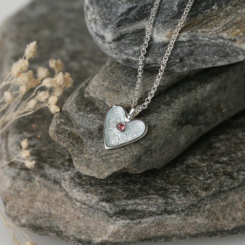 Secret Hearts Pink Tourmaline Pendant in Frost Enamel by Sheila Fleet Jewellery