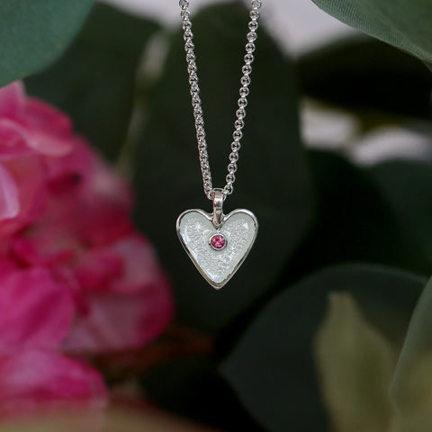 Secret Hearts Pink Tourmaline Pendant in Crystal Enamel by Sheila Fleet Jewellery