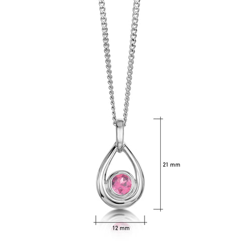 Pink Tourmaline Birthstone Droplet Pendant in Sterling Silver by Sheila Fleet Jewellery