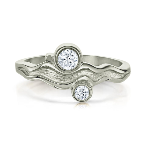 River Ripples Platinum Ring with 3.9mm & 3mm Diamonds by Sheila Fleet Jewellery