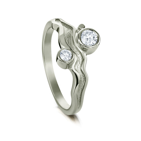 River Ripples Platinum Ring with 3.9mm & 3mm Diamonds by Sheila Fleet Jewellery