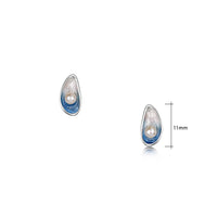 Mussel Stud Earrings with Peach Pearls in Mussel Blue Enamel by Sheila Fleet Jewellery