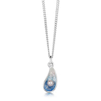 Mussel Petite Pendant with Peach Pearl in Mussel Blue Enamel by Sheila Fleet Jewellery