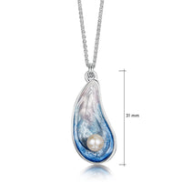 Mussel Medium Pendant with Peach Pearl in Mussel Blue Enamel by Sheila Fleet Jewellery
