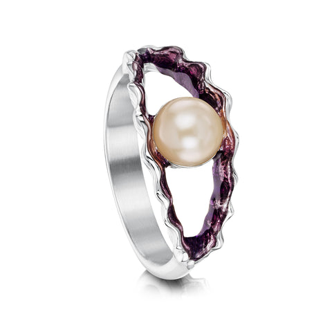 Scallop Pearl Ring in Scallop Pink Enamel by Sheila Fleet Jewellery