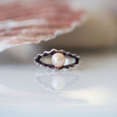Scallop Pearl Ring in Scallop Pink Enamel by Sheila Fleet Jewellery
